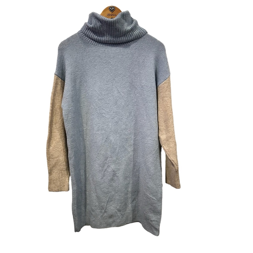 Lulus turtle neck color‎ block blue grey tunic sweater dress cozy cabin chic